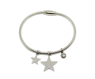 Bracciale Donna Semirigido con Chiusura Magnetica con due Ciondoli a Stella e Cristallo