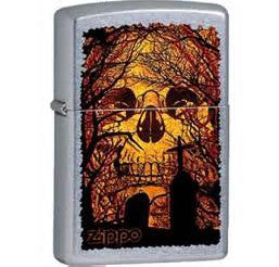 Accendino Zippo Silver con immagine del Cimitero e Teschio di sfondo