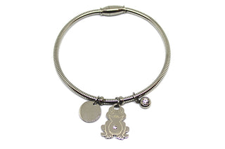 Bracciale Donna Semirigido con Chiusura Magnetica con due Ciondoli Rana e tondo e Cristallo