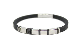Bracciale Uomo in Silicone con inserti in Acciaio lucido e Nero con Zircone centrale