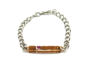 Bracciale di Coppia Maglia a Catena con Piastrina Oro e Cristallo Rosa