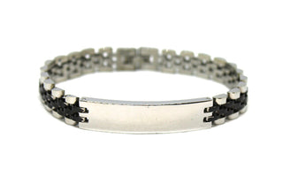 Bracciale Uomo Maglia Jubilè Nera e Silver con Piastrina