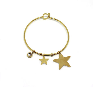 Bracciale Donna Rigido Oro Ciondoli Stella e Cristallo con Chiusura a Cuore