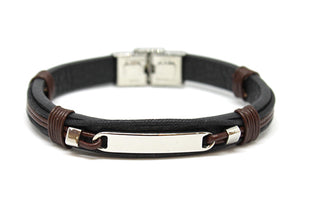 Pulsera para hombre en ecopiel negra y marrón con placa central