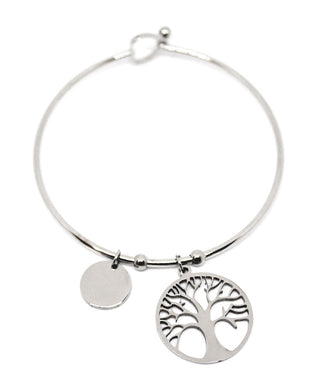 Bracciale Donna Rigido con Ciondolo grande Albero della vita e Tondo piccolo con Chiusura a Cuore