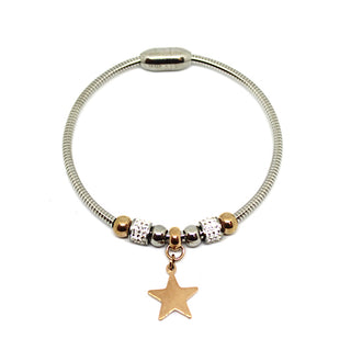 Bracciale Donna Rigido con Cristalli e Ciondolo Stella con Chiusura Magnetica Rose Gold