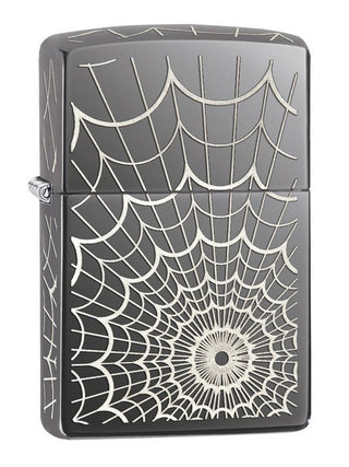 Accendino Zippo Silver con l'immagine di una ragnatela Bianca