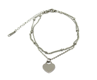 Cavigliera doppia Maglia a Catena con Pallini con Charm Cuore