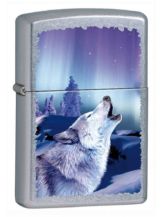 Accendino Zippo Silver con Lupo e Aurora Boreale