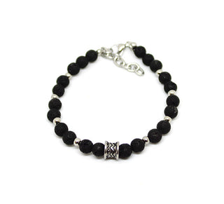 Pulsera de Hombre de Malla con Piedras Negras y Plata con aro central trabajado