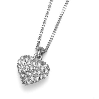 Collar de rodio con corazón y cristales. Rodio