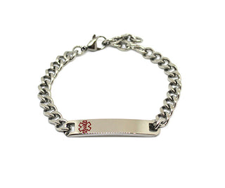 Bracciale Maglia Gourmette taglio diamante con Piastrina e Simbolo Caduceo Rosso