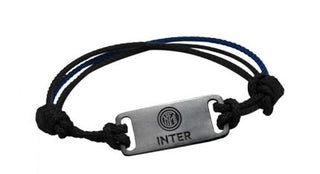 Bracciale Inter con corda nera e piastrina in acciaio