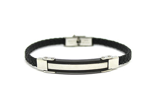 Bracciale Uomo in Cuoio con Piastrina Silver con Bordi Neri