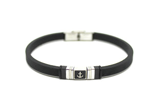 Pulsera de Hombre en Silicona Negra con Placa y Símbolo de Ancla