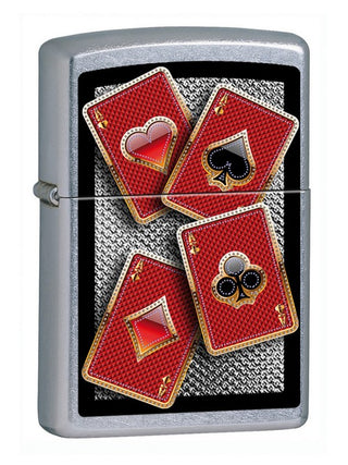 Accendino Zippo Silver con l'immagine dei quattro semi delle Carte da Gioco