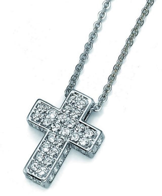 Collana con croce e cristalli. Rodio