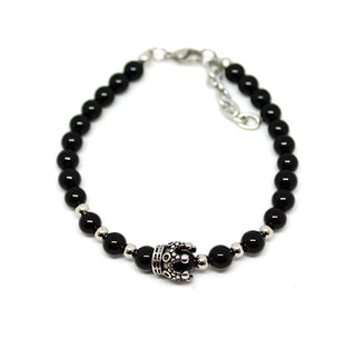 Bracciale Uomo Maglia a Perline Nere e Silver con Corona centrale