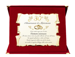 Targa per Trentesimo Anniversario di Matrimonio | Congratulazioni 30° Anniversario di Nozze | Regalo Nozze di perla | Pergamena Oro su Cofanetto Blu