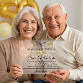 Targa Cristallo Anniversario di Matrimonio | Regalo per nozze d'oro, argento, rubino, smeraldo perla e diamante | Personalizza Nomi e dedica