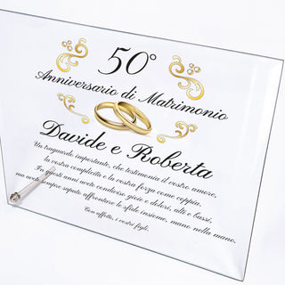 Targa Cristallo Anniversario di Matrimonio | Regalo per nozze d'oro, argento, rubino, smeraldo perla e diamante | Personalizza Nomi e dedica