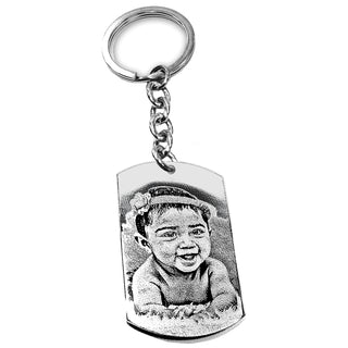 Portachiavi con Fotografia Incisa | Portachiavi in Acciaio Personalizzato con Foto | Piastrina Regalo con immagine e Dedica