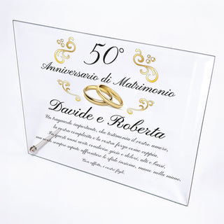 Targa Cristallo Anniversario di Matrimonio | Regalo per nozze d'oro, argento, rubino, smeraldo perla e diamante | Personalizza Nomi e dedica