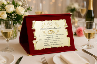 Targa Sessantesimo Anniversario di Matrimonio | Elegante Regalo 60° Nozze di Diamante | Pergamena Dorata e cofanetto blu (Blu e Dorato, 60)