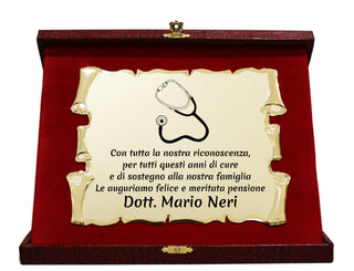 Elegante Targa Commemorativa Personalizzabile | Testo e Foto | Laurea, Pensione, Matrimonio, Anniversario | Personalizzata con dedica e Immagini | (Targhetta Dorata, Cofanetto Deluxe Bordeaux)
