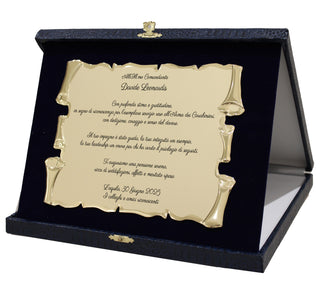 Elegante Targa Commemorativa Personalizzabile | Testo e Foto | Laurea, Pensione, Matrimonio, Anniversario | Personalizzata con dedica e Immagini | (Targhetta Dorata, Cofanetto Deluxe Blu)