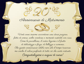 Targa Ventesimo Anniversario di Matrimonio | Elegante Regalo 20° Nozze di Porcellana | Targhetta Pergamena dorata su cofanetto in velluto (Blu e Dorato, 10° Anniversario) (Copia)