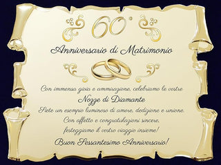 Targa Sessantesimo Anniversario di Matrimonio | Elegante Regalo 60° Nozze di Diamante | Pergamena Dorata e cofanetto blu (Blu e Dorato, 60)