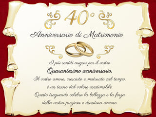 Targa per Quarantesimo Anniversario di Matrimonio | Congratulazioni 40° Anniversario di Nozze | Regalo Nozze di rubino | Pergamena Oro su Cofanetto Blu