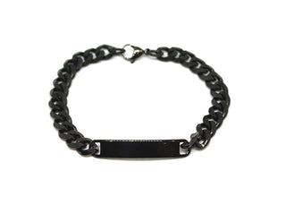 Pulsera Gourmette de Malla Negra para Hombre con talla diamante con placa central