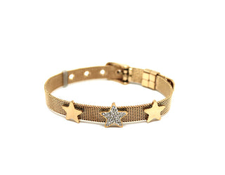 Pulsera de Mujer de Malla Milanesa en Oro Rosa con Estrellas y Cristales y Cierre de Hebilla