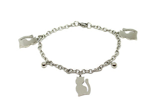 Pulsera de eslabones de cadena para mujer con dijes de gatos y lunares