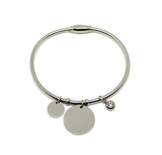 Bracciale Donna Semirigido con Chiusura Magnetica con due Ciondoli Tondi e Cristallo