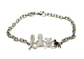 Pulsera familiar de eslabones con mamá, papá, bebé y perro