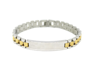 Bracciale Uomo Maglia Oyster Oro e Silver con Piastrina