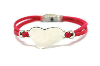 Bracciale Donna in Ecopelle Rosso con Piastrina a forma Cuore