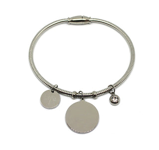 Bracciale Donna Rigido con Ciondolo Life e Ciondolo Tondo con Chiusura Magnetica Silver