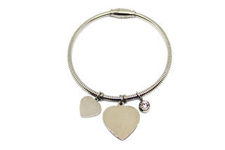 Bracciale Donna Semirigido con Chiusura Magnetica con due Ciondoli a Cuore e Cristallo