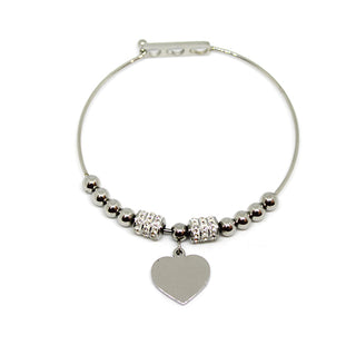 Bracciale Donna Rigido con Pallini e Cristalli con Ciondolo a Cuore e Chiusura Regolabile