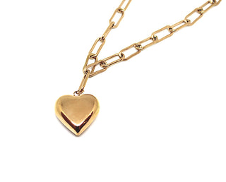 Collar de mujer de cadena de oro rosa con colgante de corazón redondeado