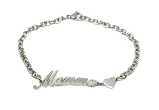 Pulsera de eslabones de cadena para mujer con la escritura "Mamá" y corazón