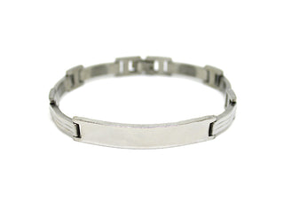 Bracciale Uomo Maglie alternate lunghe a righe e ad H con Piastrina