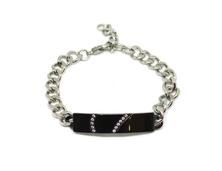 Pulsera Pareja de Eslabones de Cadena con Placa Negra y Medio Corazón con Cristales