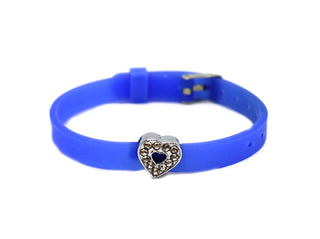 Bracciale Bambino in Silicone Blu con Cuore e cristalli e Chiusura a Fibbia