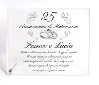 Targa Cristallo Anniversario di Matrimonio | Regalo per nozze d'oro, argento, rubino, smeraldo perla e diamante | Personalizza Nomi e dedica