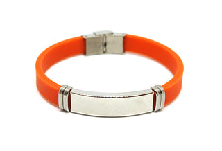 Pulsera de mujer en silicona gruesa de color naranja con placa y anillas laterales